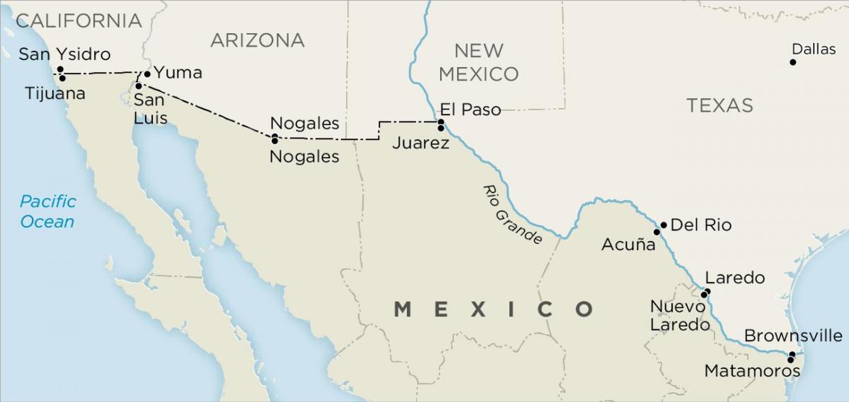 미국과 멕시코의 국경 지도